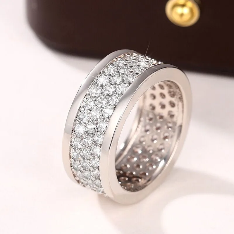 Eternity Full Bling Ring for Women Wedding Band Iced Out Jewelry