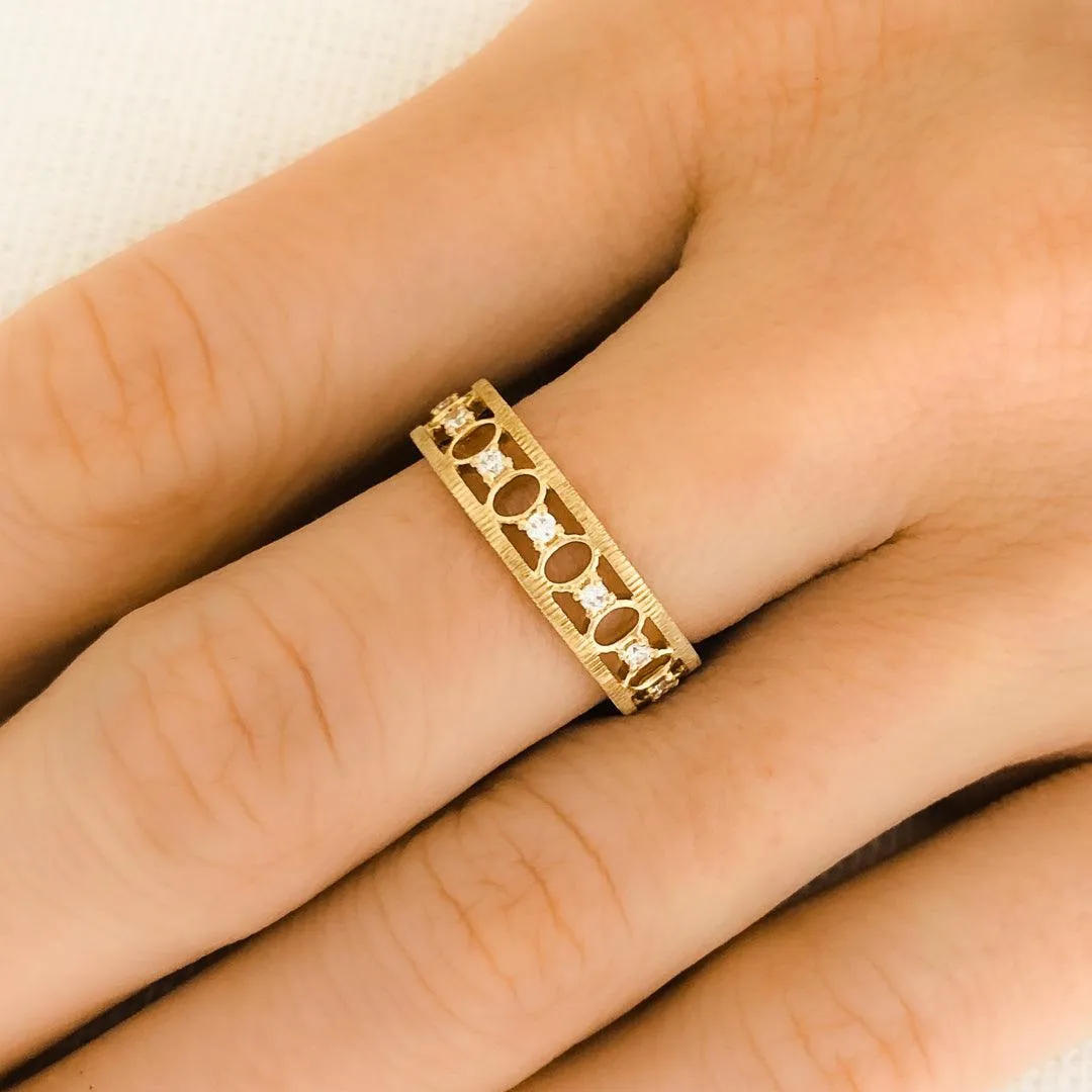 Eternity Gallerie Band in Brushed Gold and White Diamond