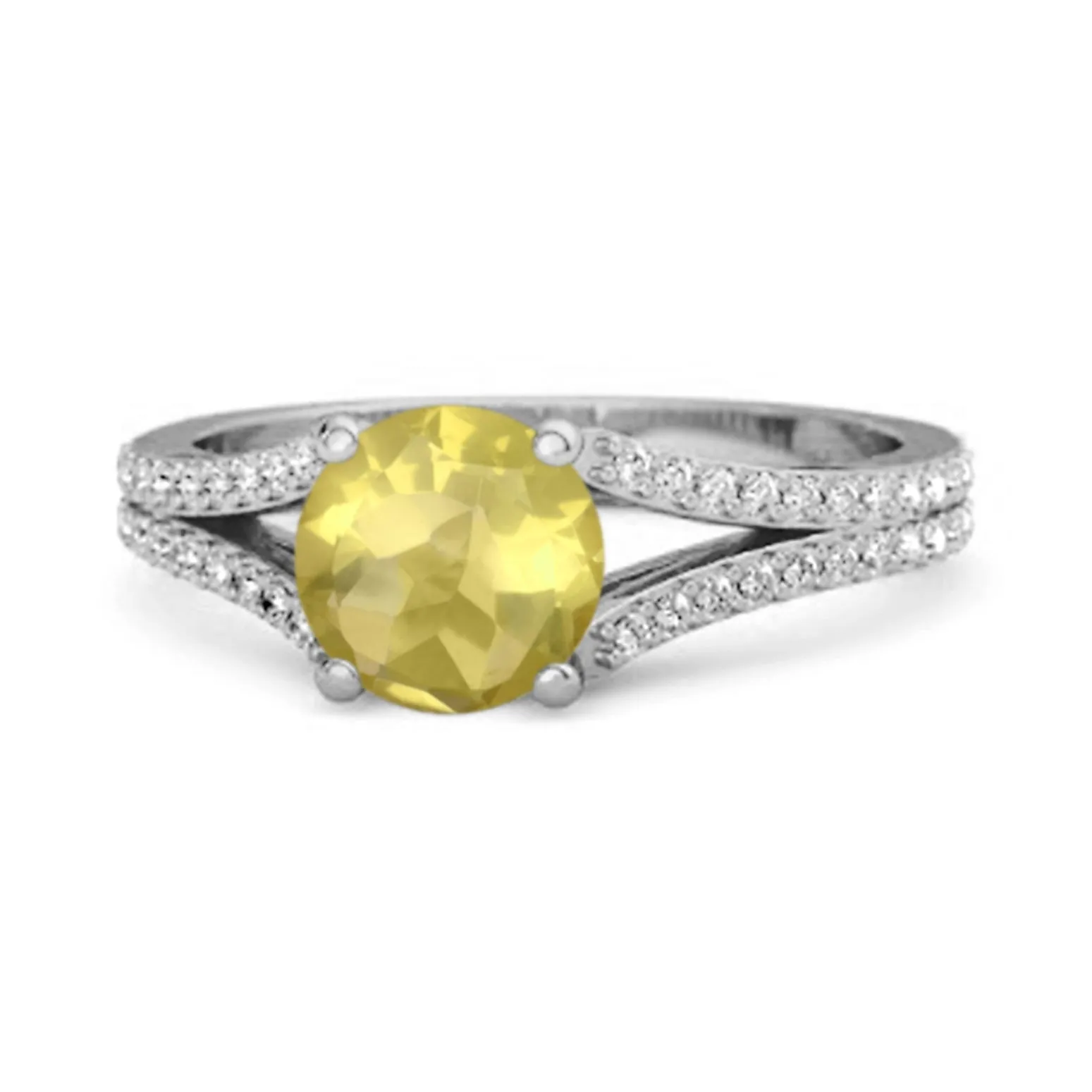 Felicity Design 925 Silver 0.50 Ctw Lemon Quartz Solitaire Accents Ring