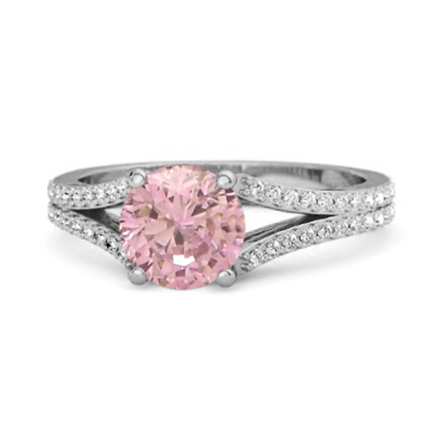 Felicity Design Sterling Silver 0.50 Ctw Pink Zirconia Solitaire Accents Ring