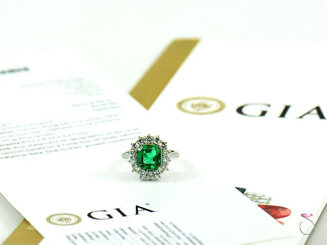 Fine Colombian Emerald & Diamond Platinum Ring, GIA Report