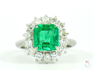 Fine Colombian Emerald & Diamond Platinum Ring, GIA Report