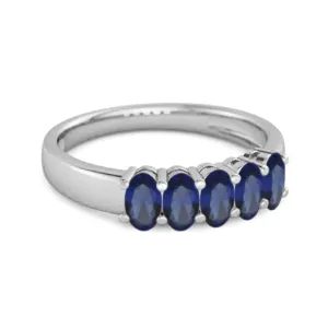 Five Stone 1.25 Cts Blue Sapphire Half Eternity 925 Sterling Silver Ring