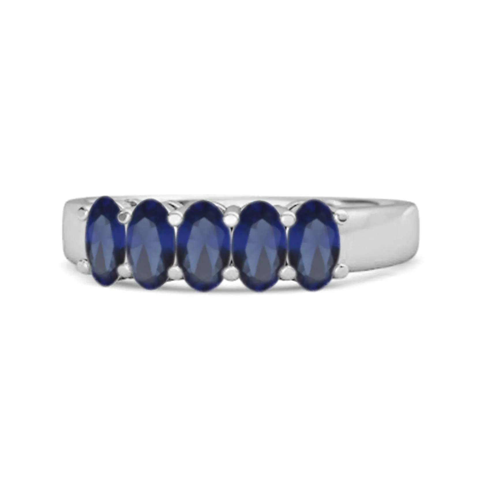 Five Stone 1.25 Cts Blue Sapphire Half Eternity 925 Sterling Silver Ring