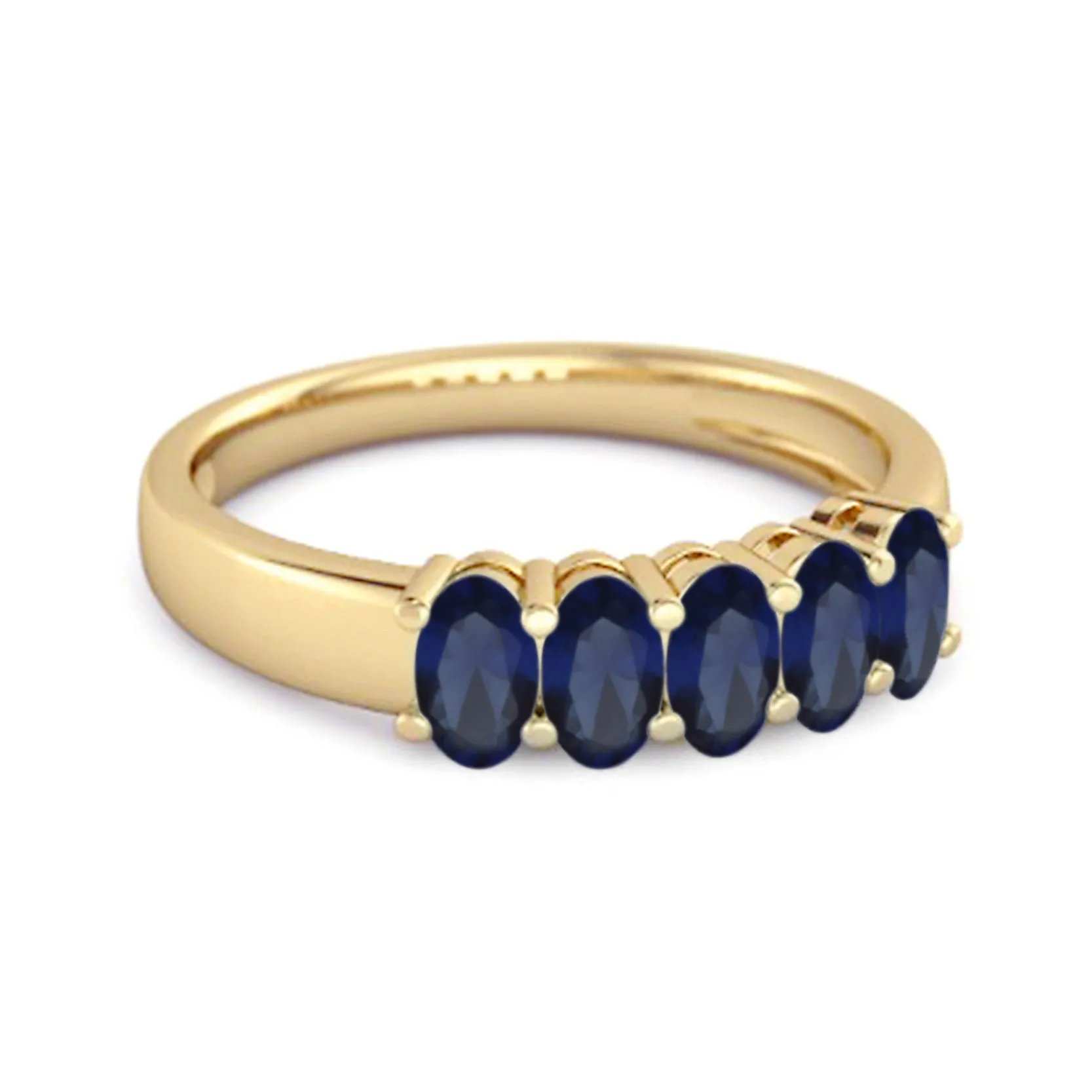 Five Stone 1.25 Cts Blue Sapphire Half Eternity 925 Sterling Silver Ring