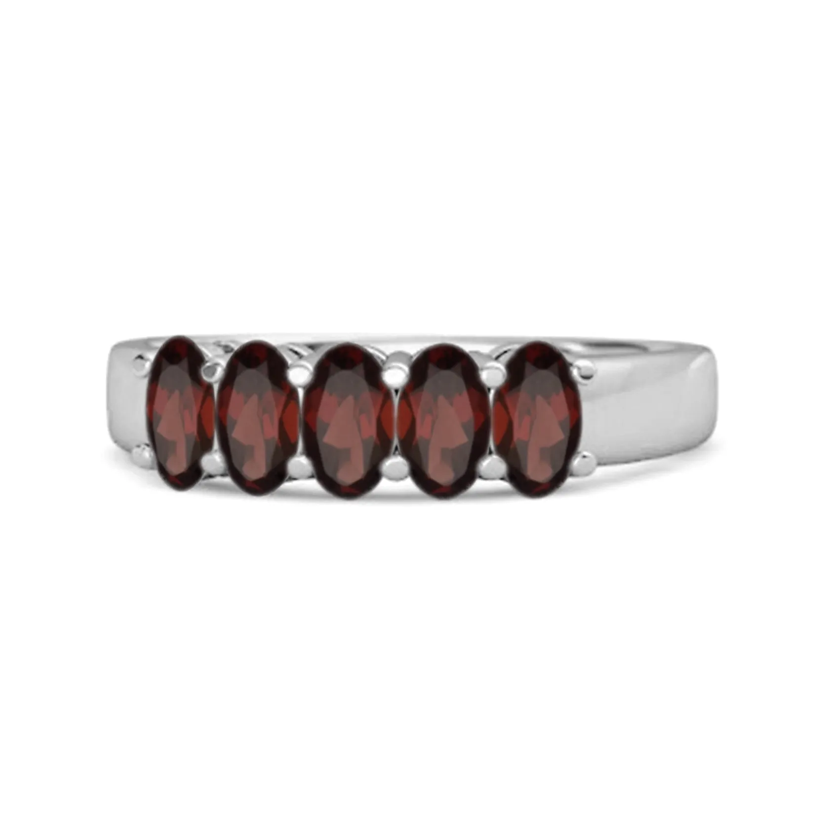 Five Stone 1.25 Cts Garnet Half Eternity 925 Sterling Silver Ring