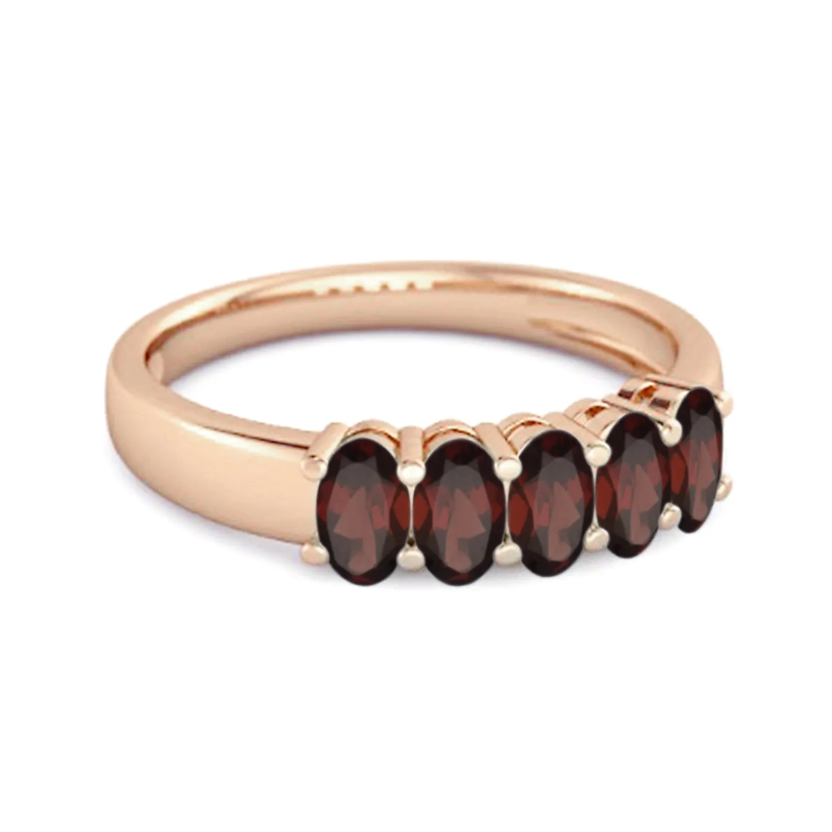 Five Stone 1.25 Cts Garnet Half Eternity 925 Sterling Silver Ring