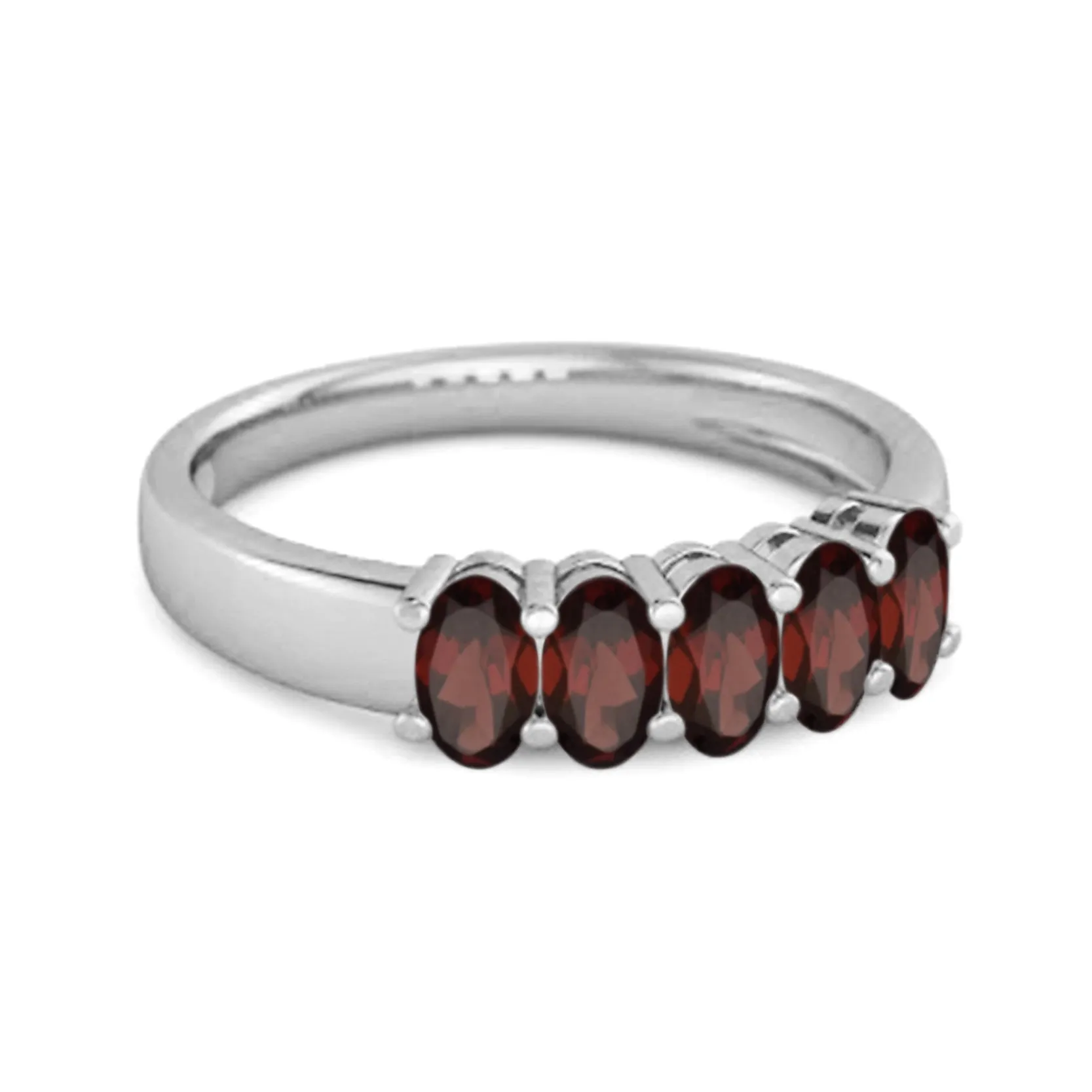 Five Stone 1.25 Cts Garnet Half Eternity 925 Sterling Silver Ring