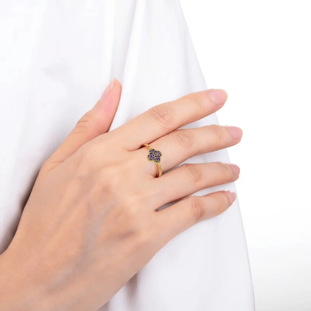 Four Leaf Clover Dark Amethyst Ring