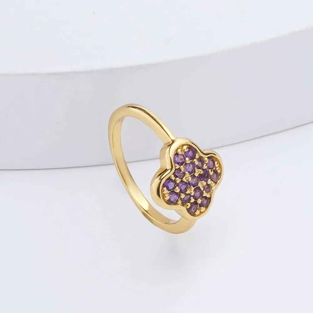 Four Leaf Clover Dark Amethyst Ring