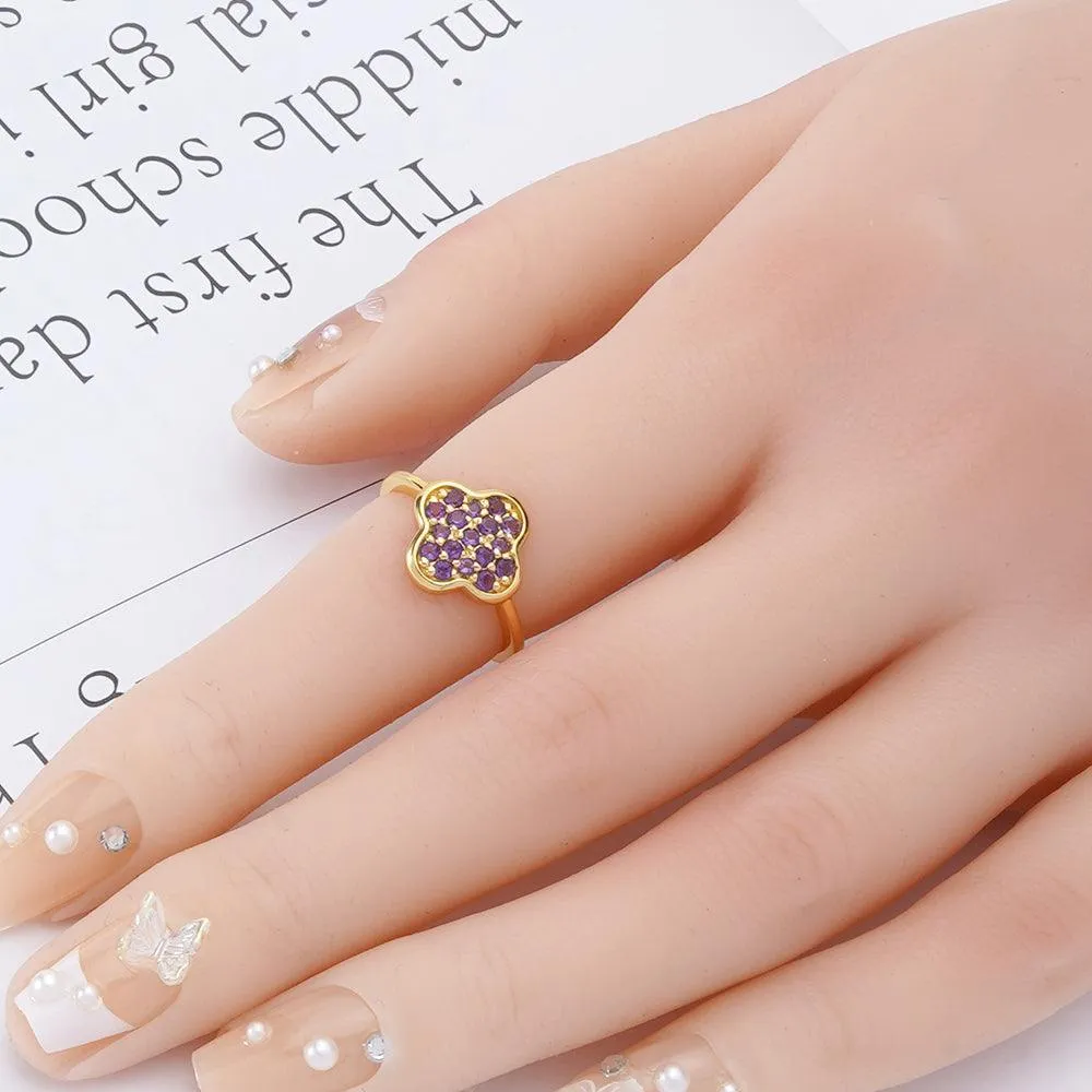Four Leaf Clover Dark Amethyst Ring