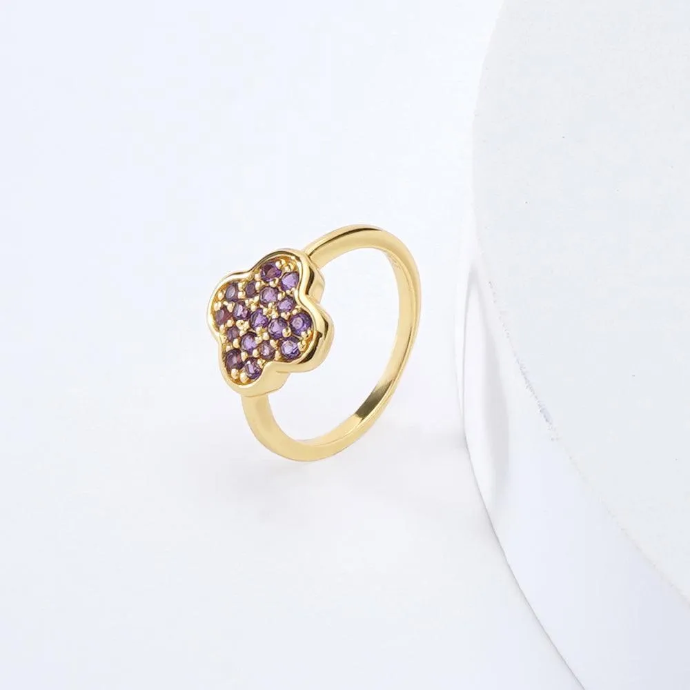 Four Leaf Clover Dark Amethyst Ring