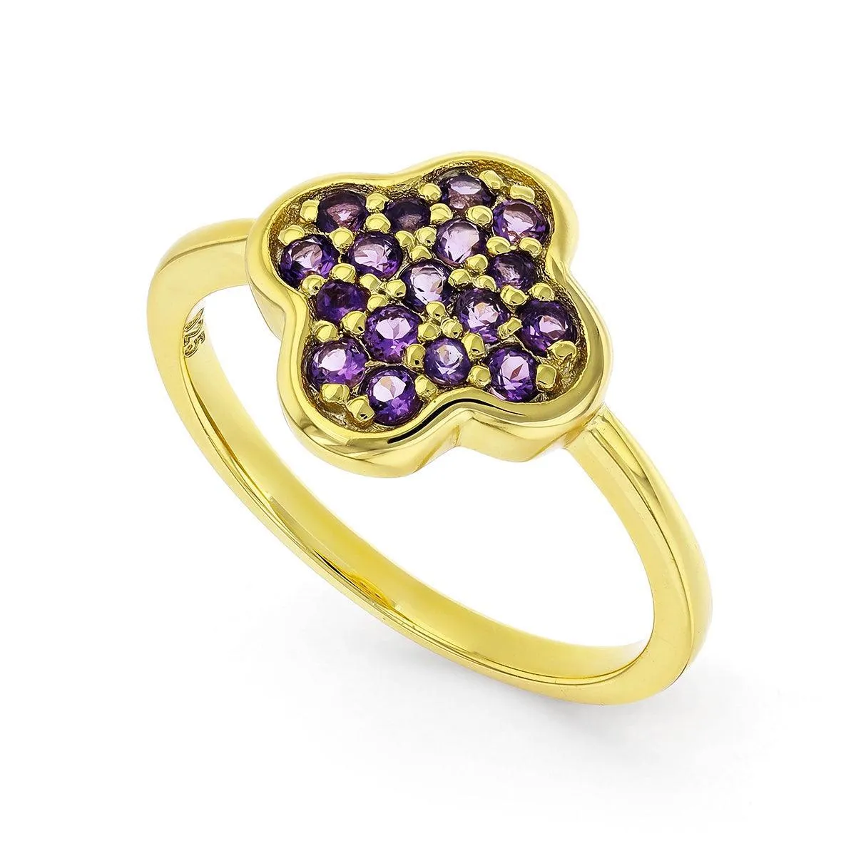 Four Leaf Clover Dark Amethyst Ring
