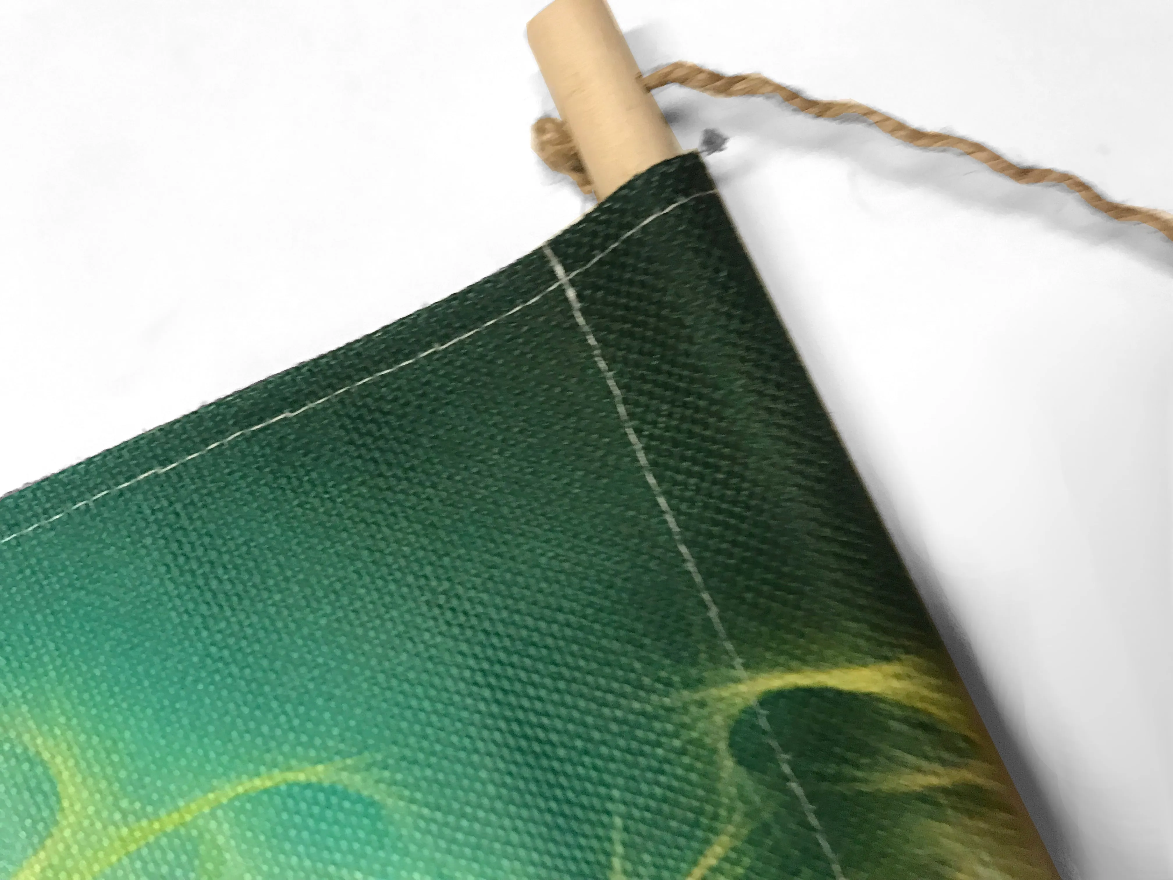 Fringed Canvas Wall Hanging, Green Feathery Fall Foliage Artwork, Inspirational Affirmation