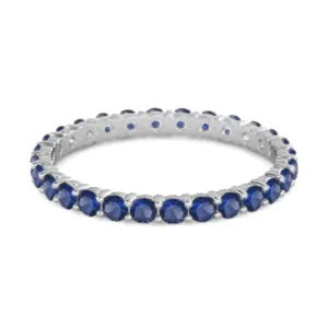 Full Eternity Blue Sapphire 925 Sterling Silver Stacking Bridal Ring