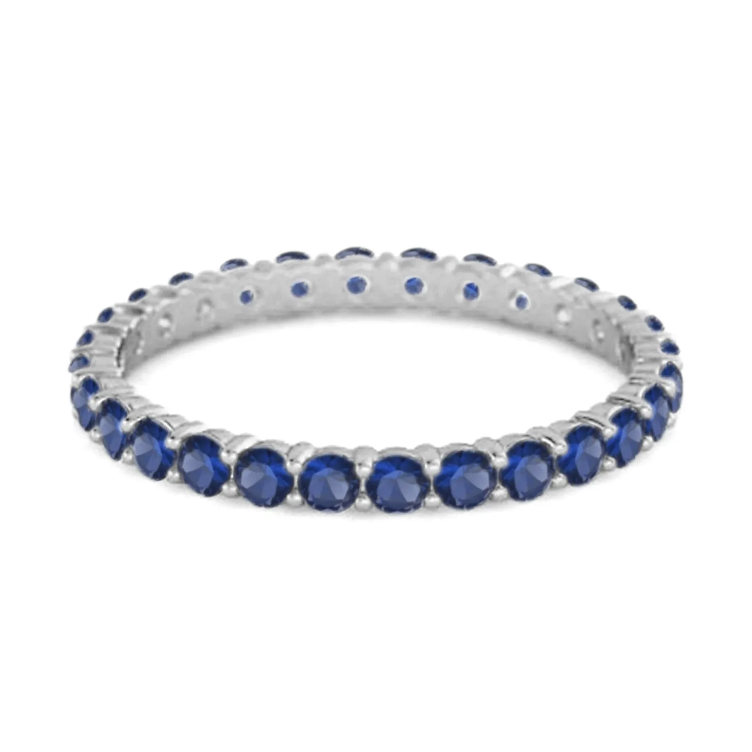 Full Eternity Blue Sapphire 925 Sterling Silver Stacking Bridal Ring