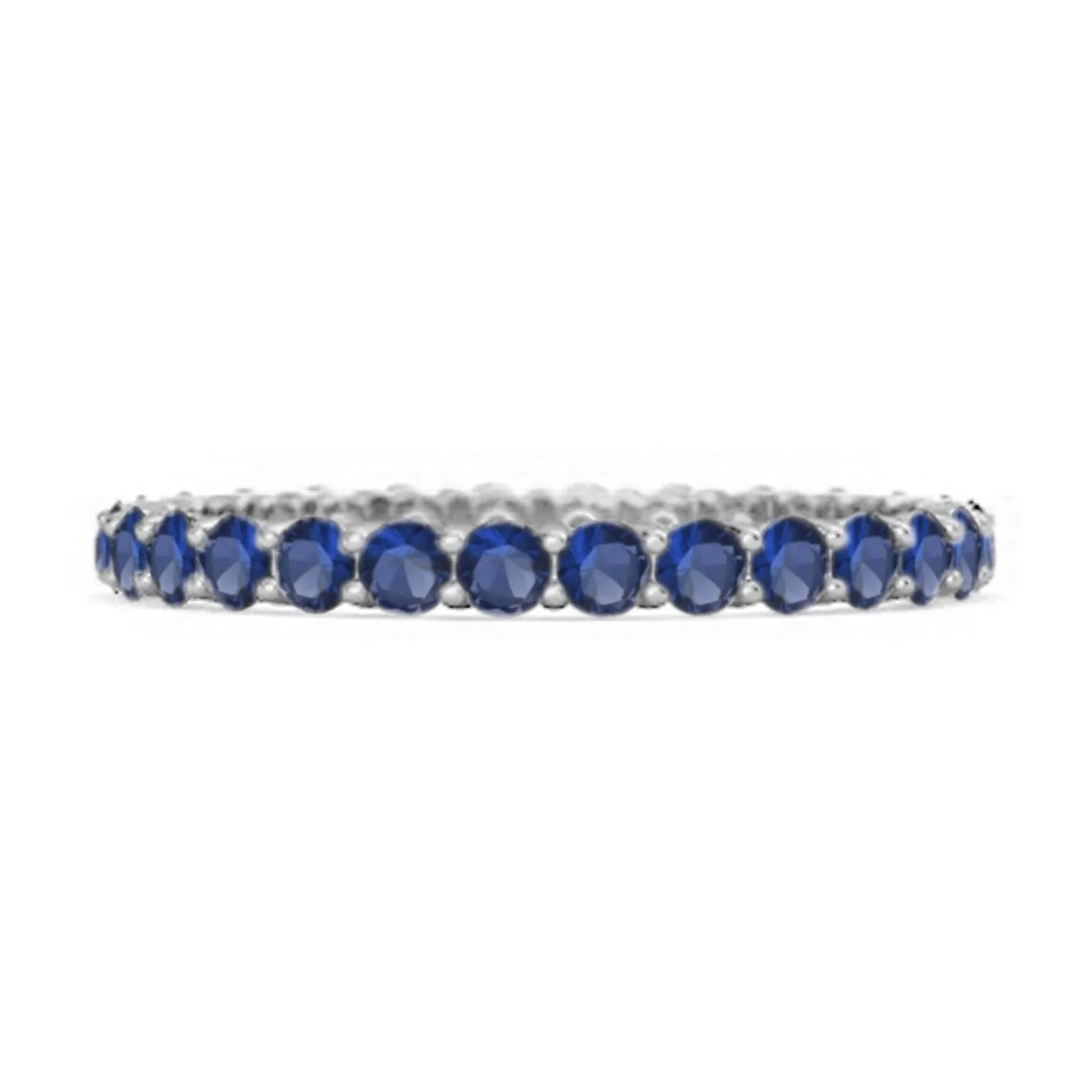 Full Eternity Blue Sapphire 925 Sterling Silver Stacking Bridal Ring