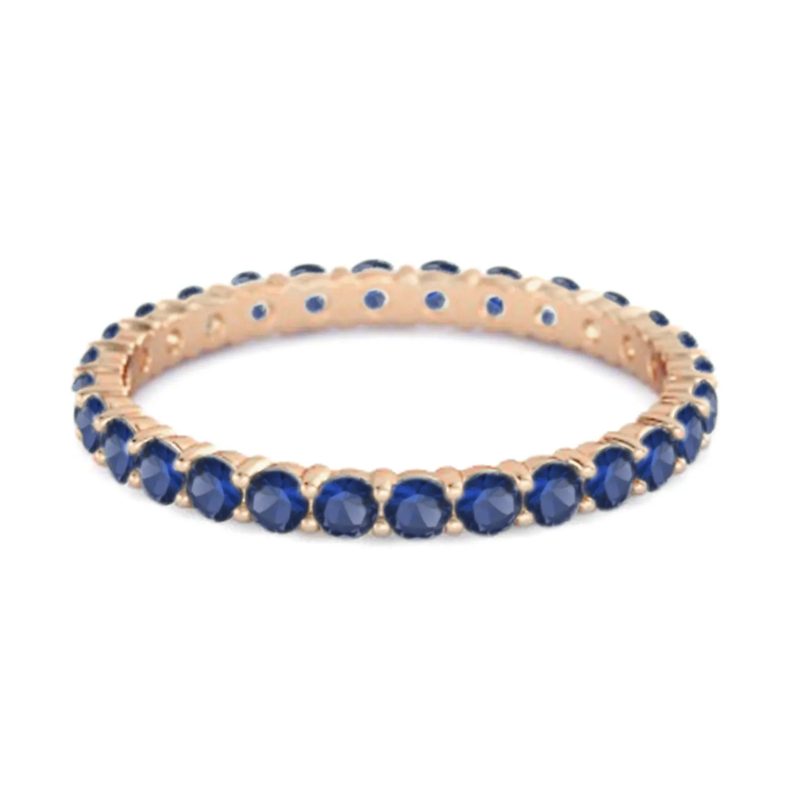 Full Eternity Blue Sapphire 925 Sterling Silver Stacking Bridal Ring