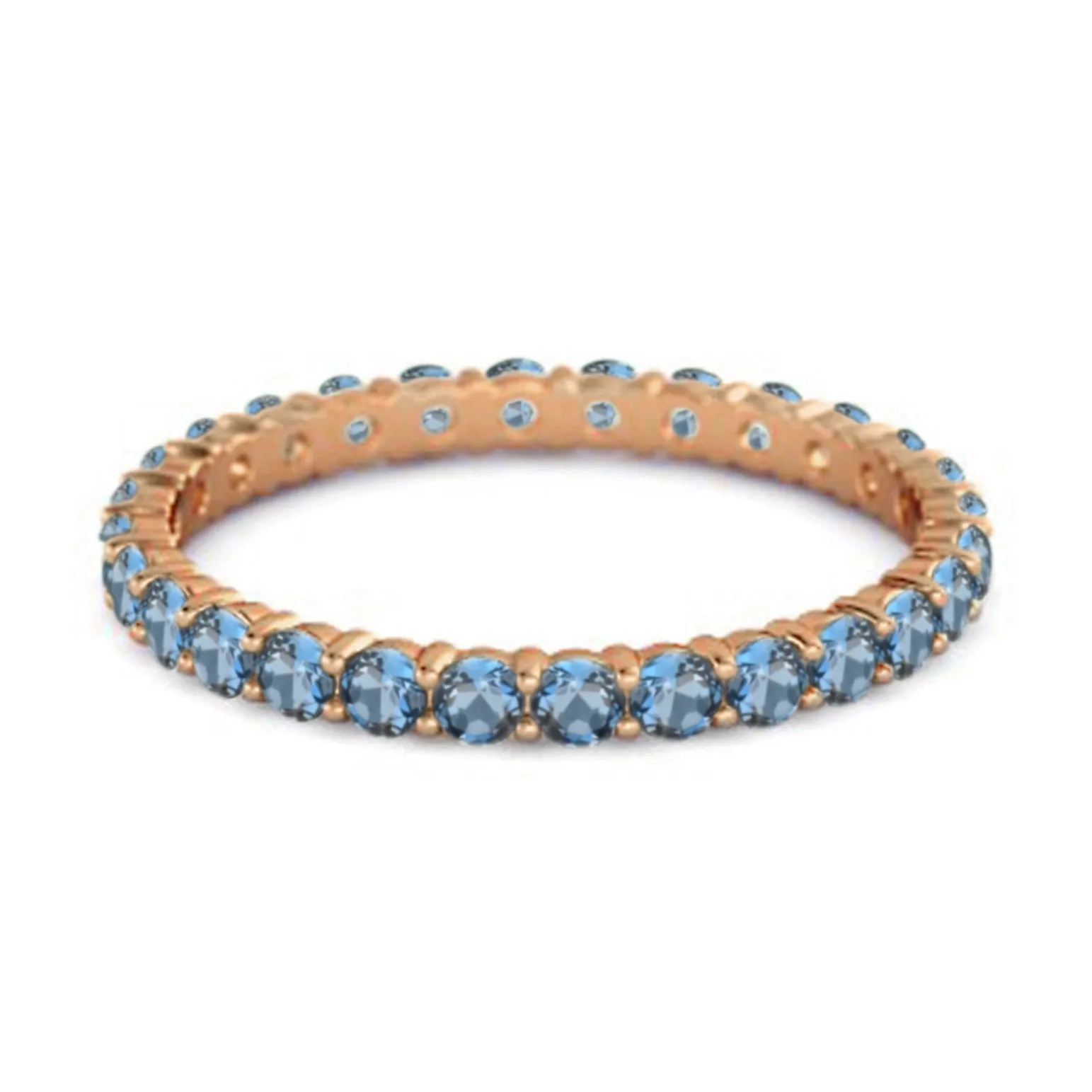 Full Eternity London Blue Topaz 925 Sterling Silver Stacking Bridal Ring