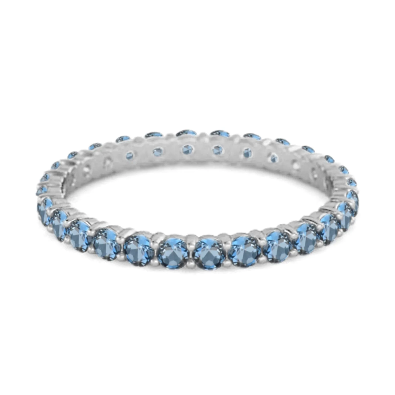 Full Eternity London Blue Topaz 925 Sterling Silver Stacking Bridal Ring