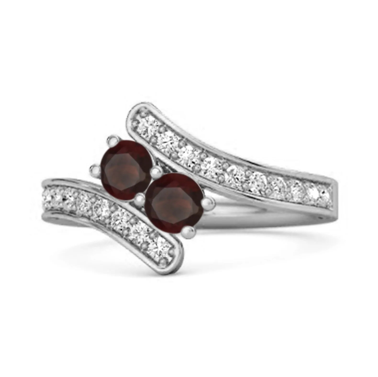 Garnet 925 Sterling Silver Split Shank Bypass Wedding Ring