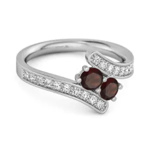 Garnet 925 Sterling Silver Split Shank Bypass Wedding Ring