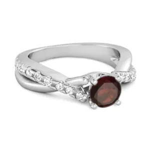 Garnet Accents 925 Sterling Silver Twisting Vine Shank Ring