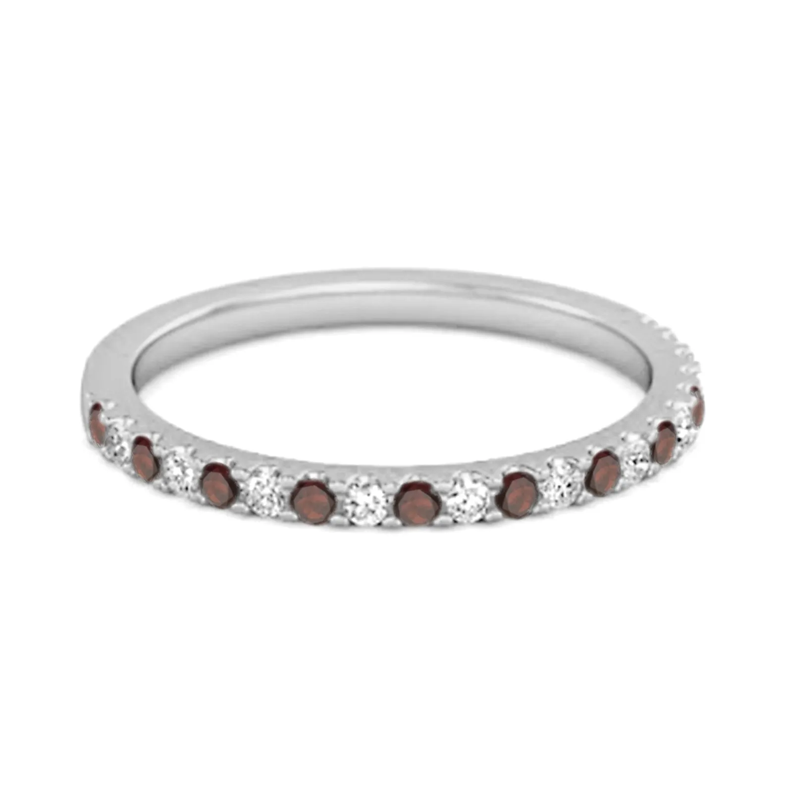 Garnet Half Eternity Band 925 Sterling Silver Stackable Ring