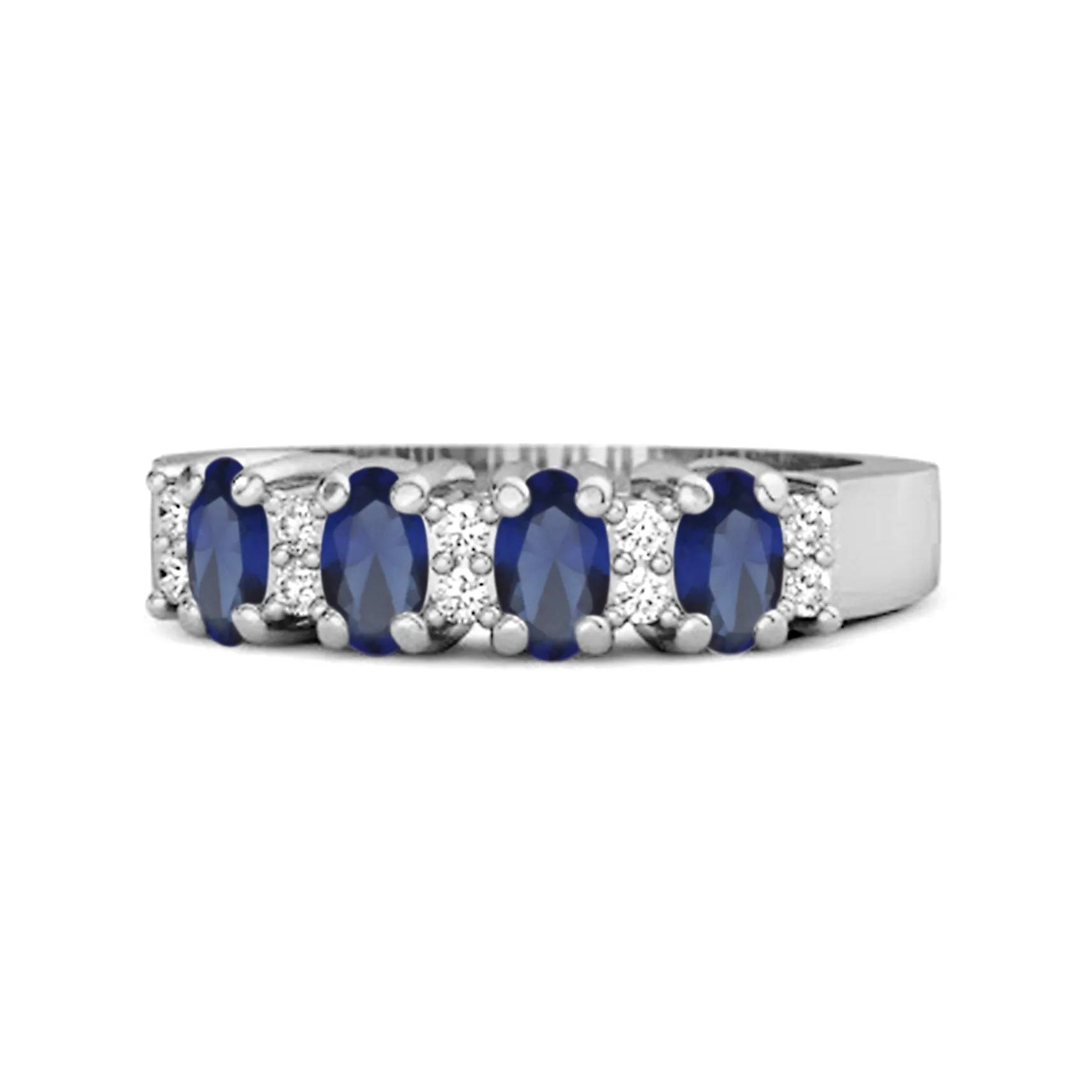 Genuine Oval 1.00 Cts Blue Sapphire Four Stone 925 Sterling Silver Ring