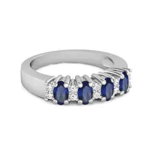 Genuine Oval 1.00 Cts Blue Sapphire Four Stone 925 Sterling Silver Ring