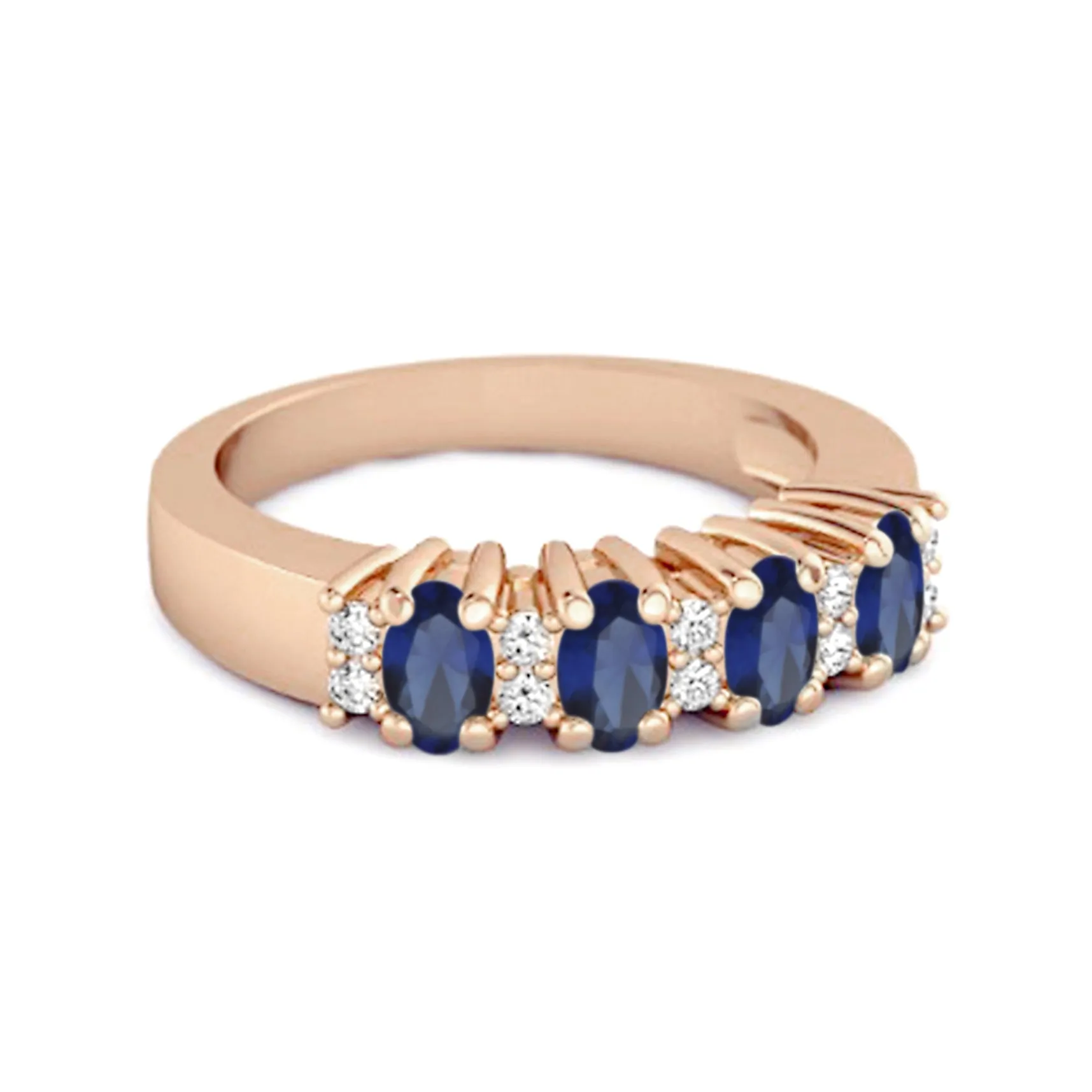 Genuine Oval 1.00 Cts Blue Sapphire Four Stone 925 Sterling Silver Ring