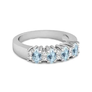 Genuine Oval 1.00 Cts Blue Topaz Four Stone 925 Sterling Silver Ring