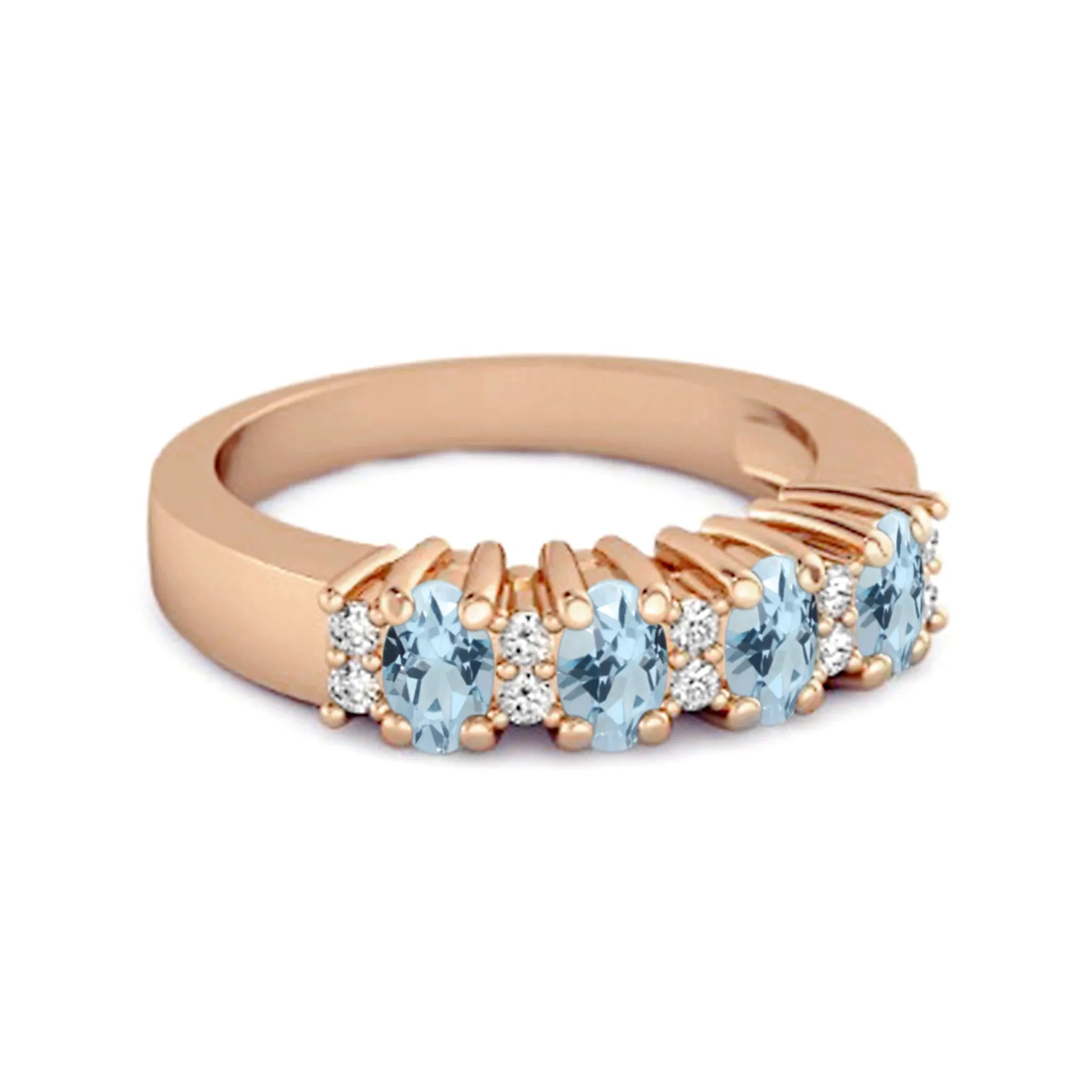 Genuine Oval 1.00 Cts Blue Topaz Four Stone 925 Sterling Silver Ring