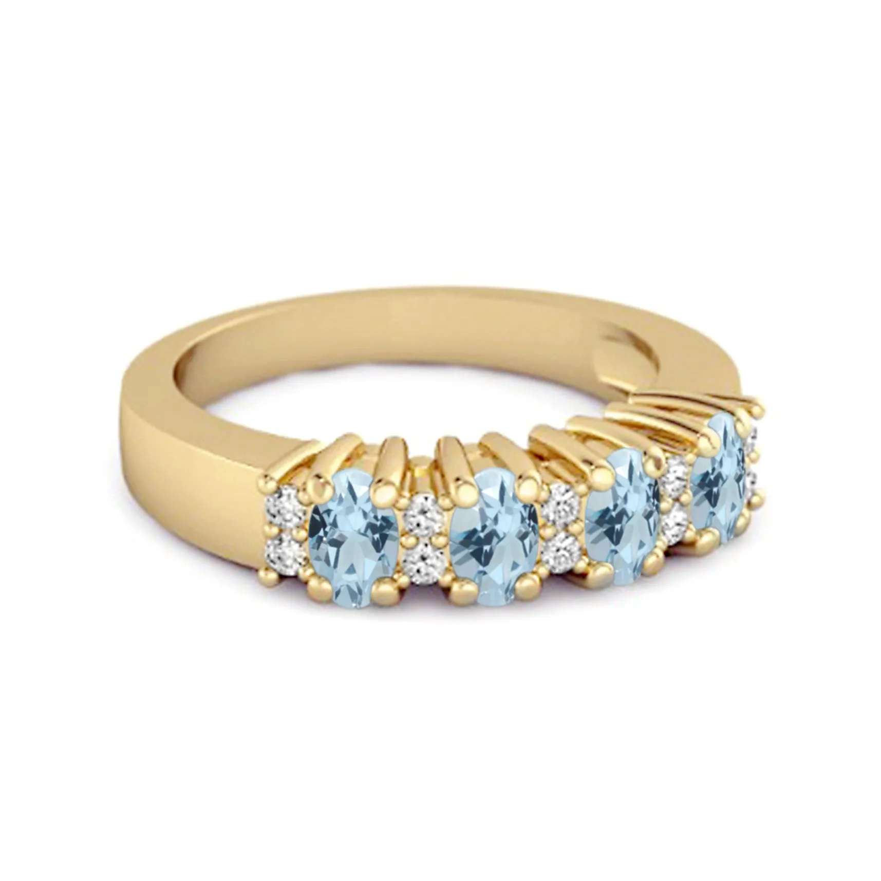 Genuine Oval 1.00 Cts Blue Topaz Four Stone 925 Sterling Silver Ring