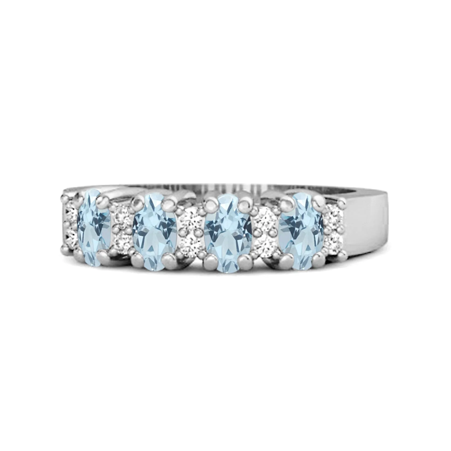 Genuine Oval 1.00 Cts Blue Topaz Four Stone 925 Sterling Silver Ring