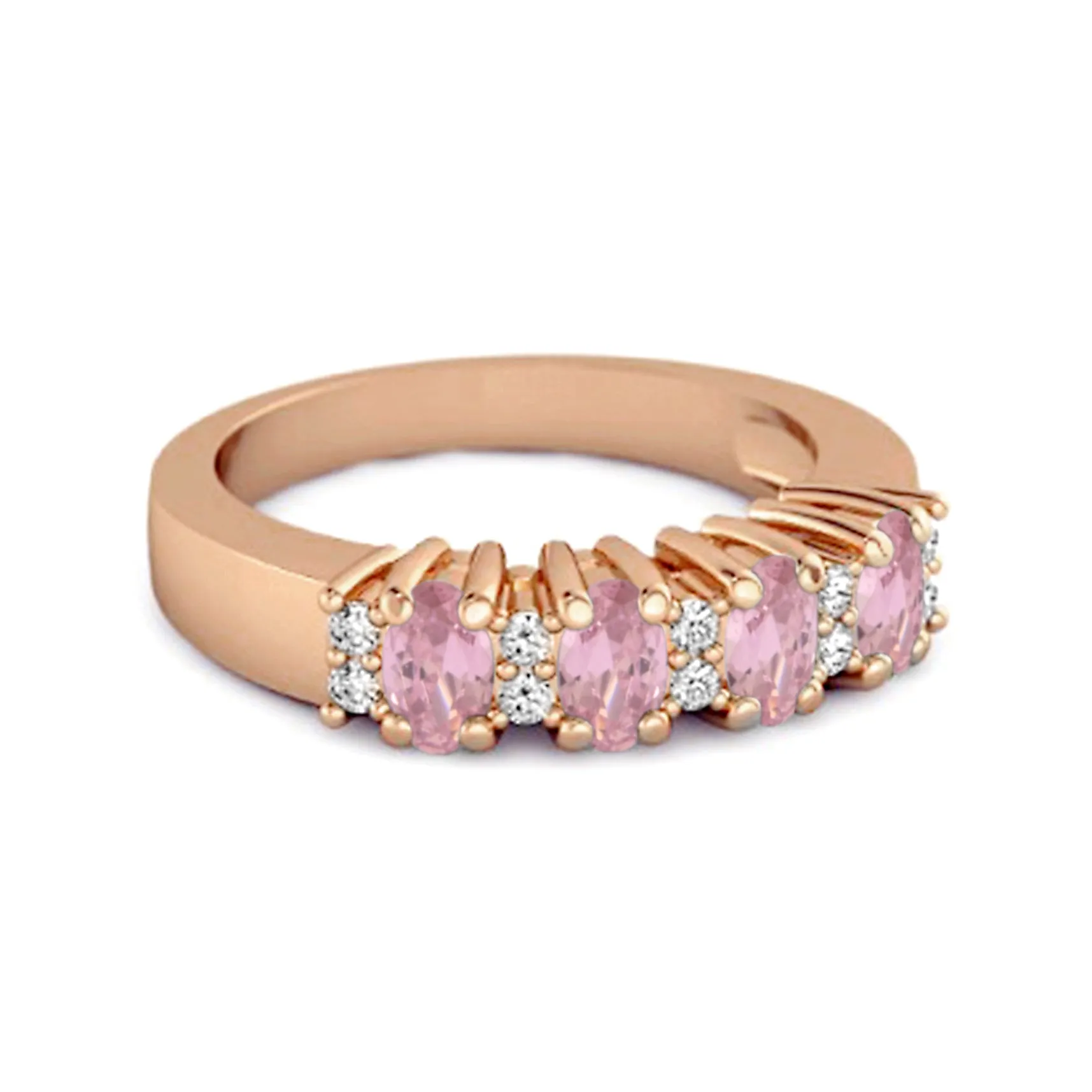Genuine Oval 1.00 Cts Pink Zirconia Four Stone 925 Sterling Silver Ring