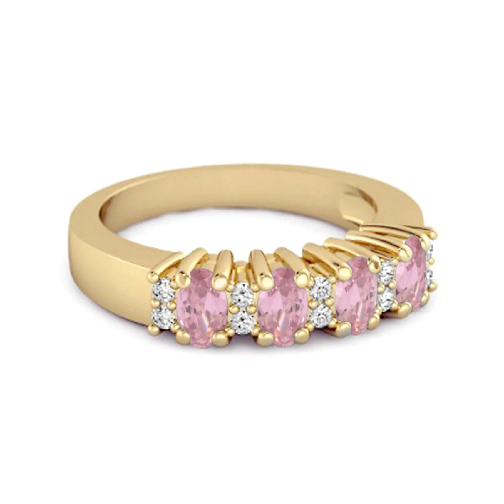 Genuine Oval 1.00 Cts Pink Zirconia Four Stone 925 Sterling Silver Ring