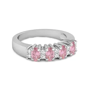 Genuine Oval 1.00 Cts Pink Zirconia Four Stone 925 Sterling Silver Ring