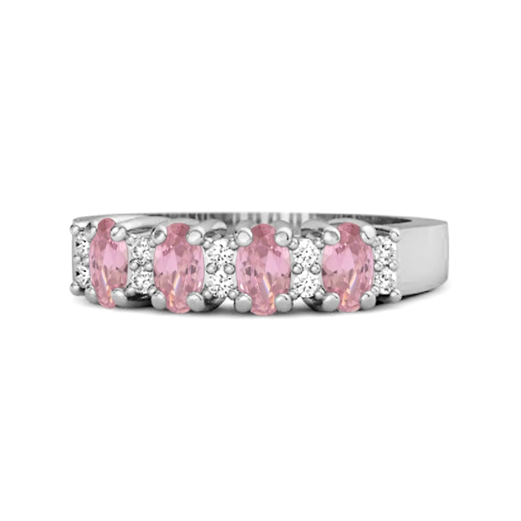 Genuine Oval 1.00 Cts Pink Zirconia Four Stone 925 Sterling Silver Ring