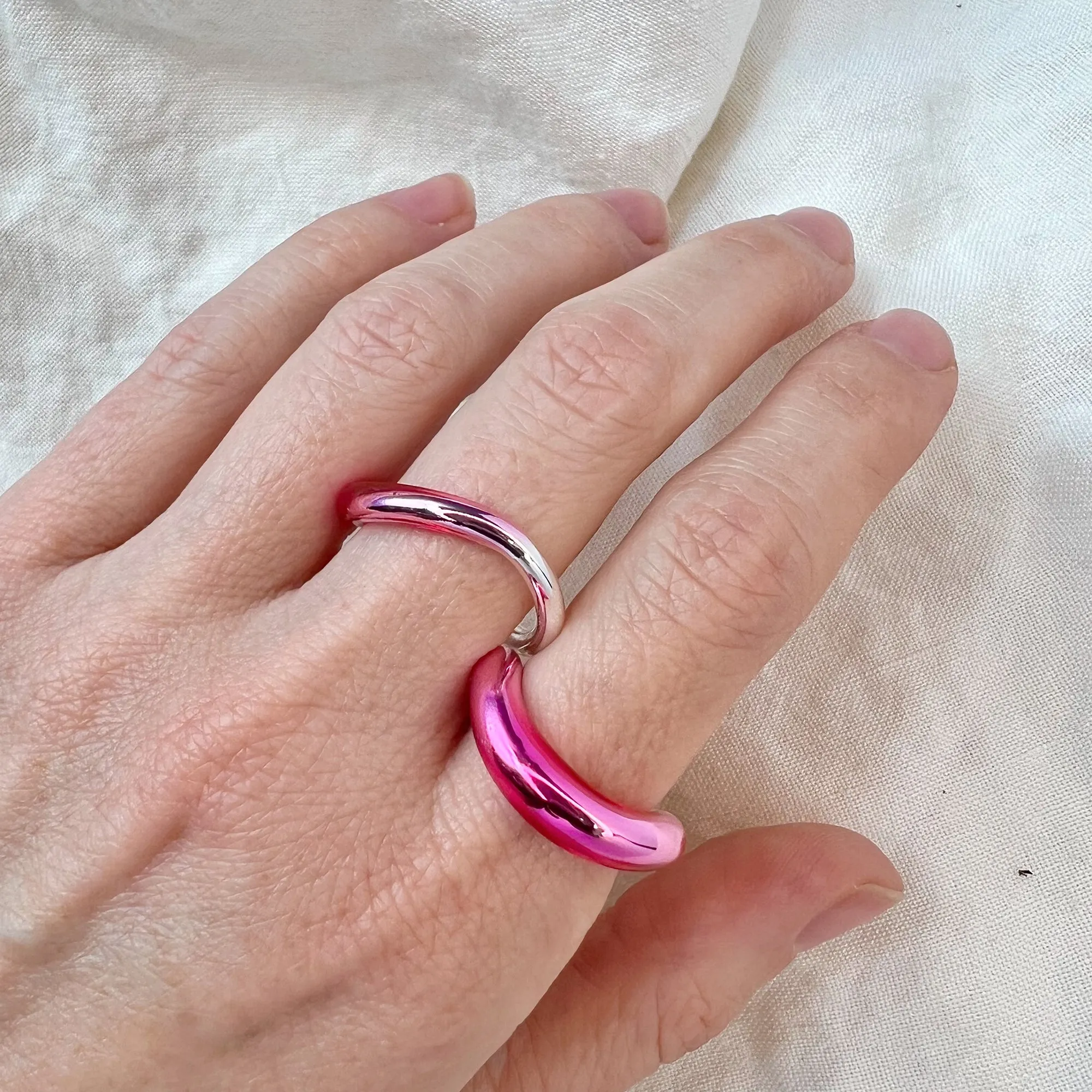 Glazed Duo Ring Set in Silver