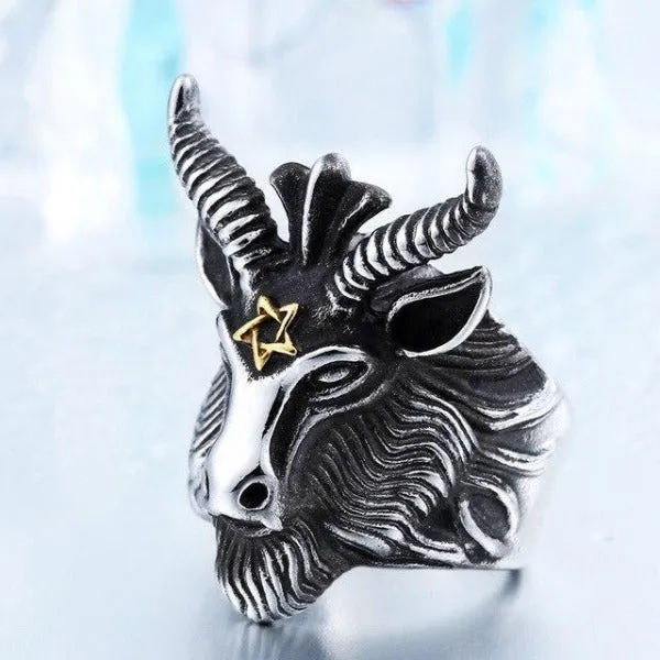 Goat Pentagram Ring