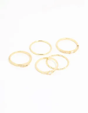 Gold Plated Cubic Zirconia & Plain Rings 5-Pack