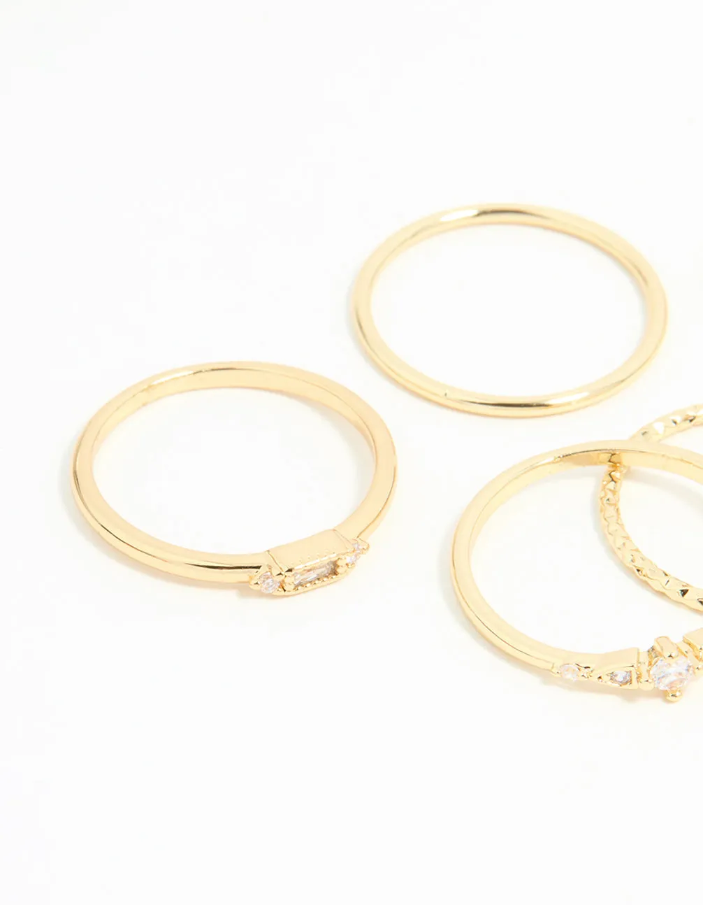 Gold Plated Cubic Zirconia & Plain Rings 5-Pack