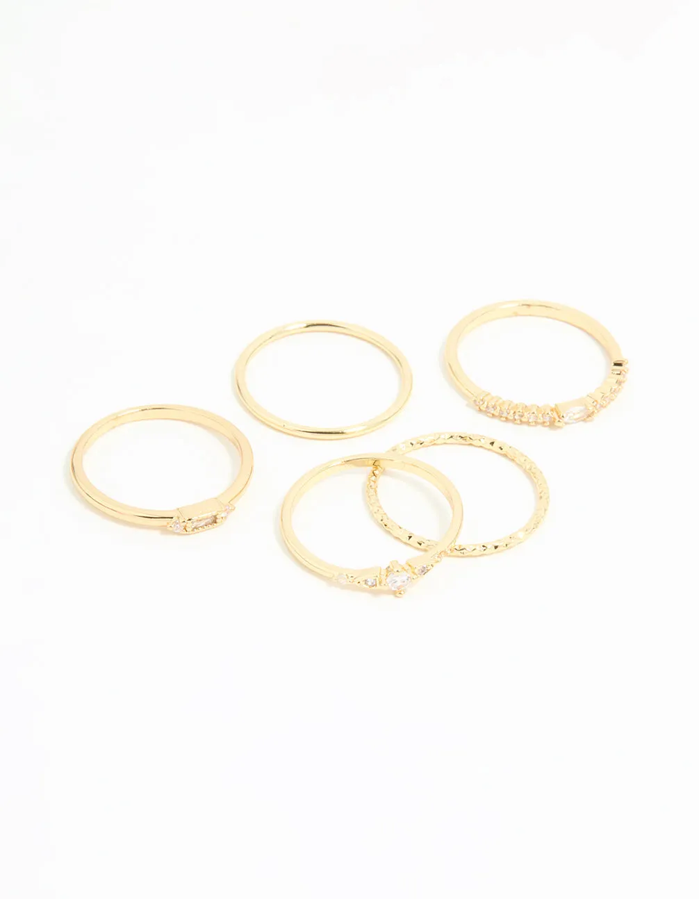 Gold Plated Cubic Zirconia & Plain Rings 5-Pack