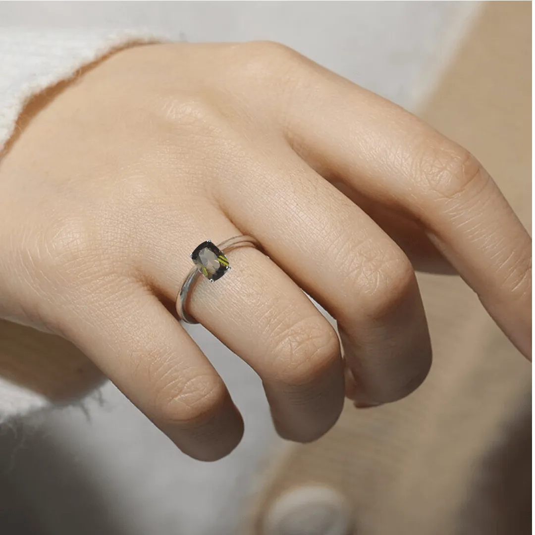 Green Tourmaline Cushion Solitaire Ring