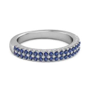 Half Eternity Band Blue Sapphire Dual Line Ring 925 Sterling Silver