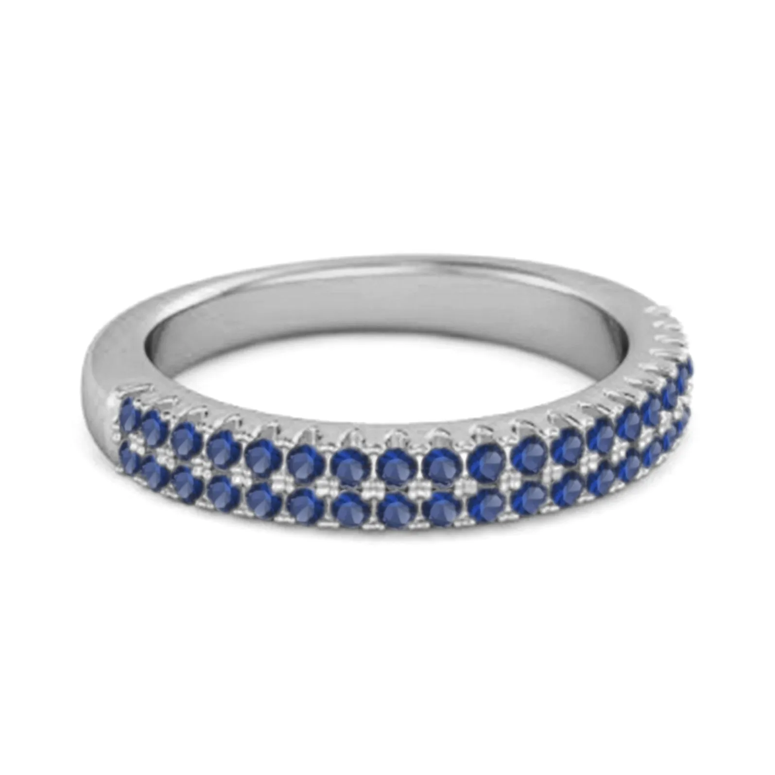 Half Eternity Band Blue Sapphire Dual Line Ring 925 Sterling Silver