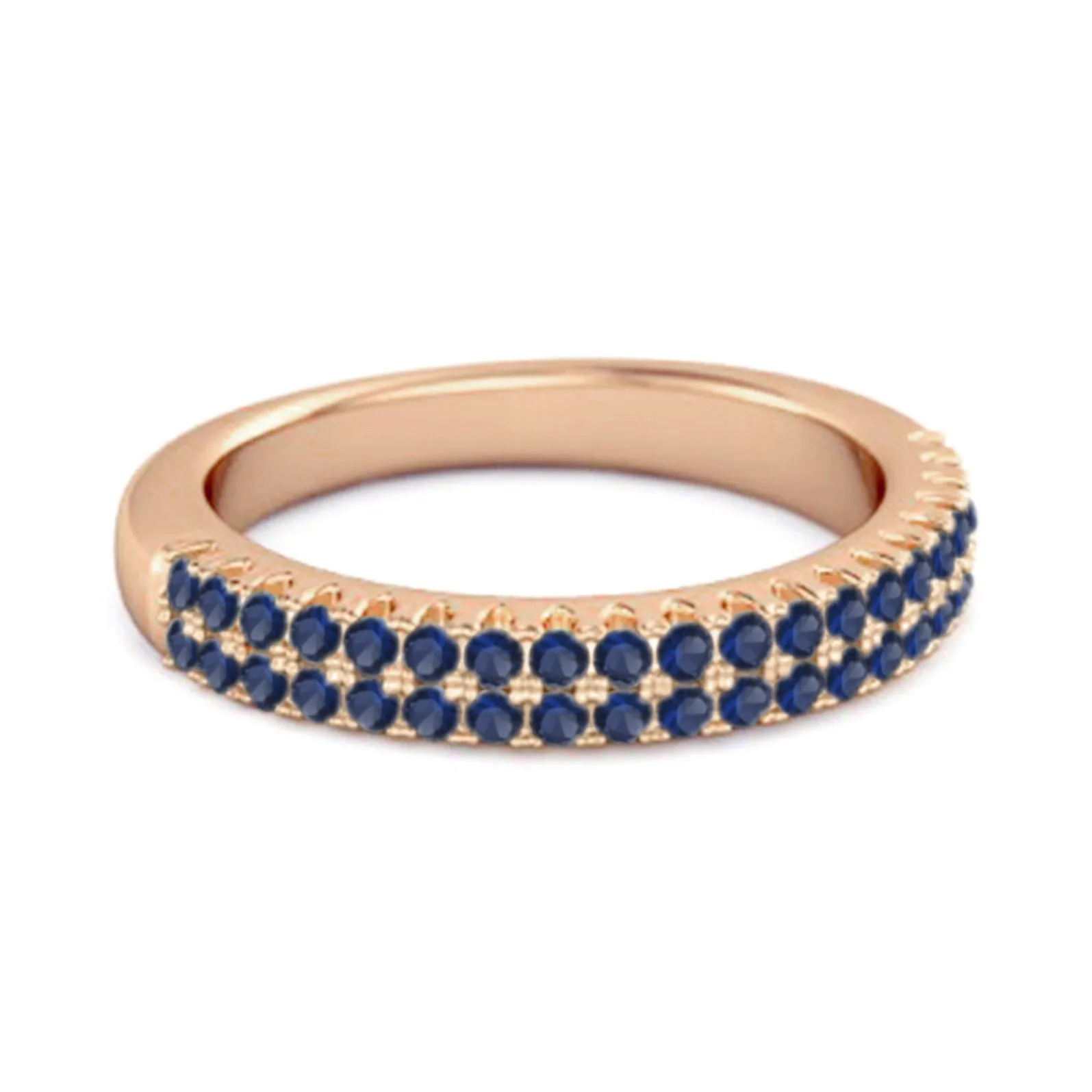 Half Eternity Band Blue Sapphire Dual Line Ring 925 Sterling Silver