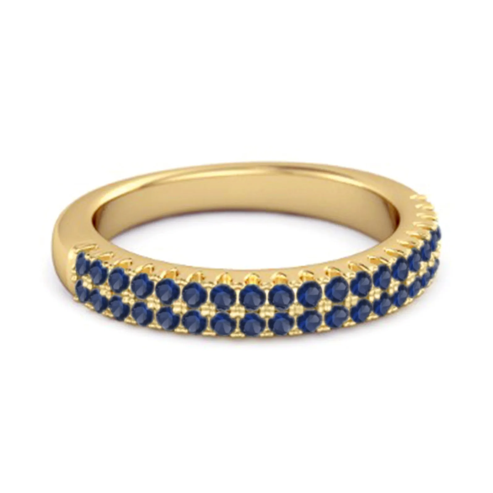 Half Eternity Band Blue Sapphire Dual Line Ring 925 Sterling Silver