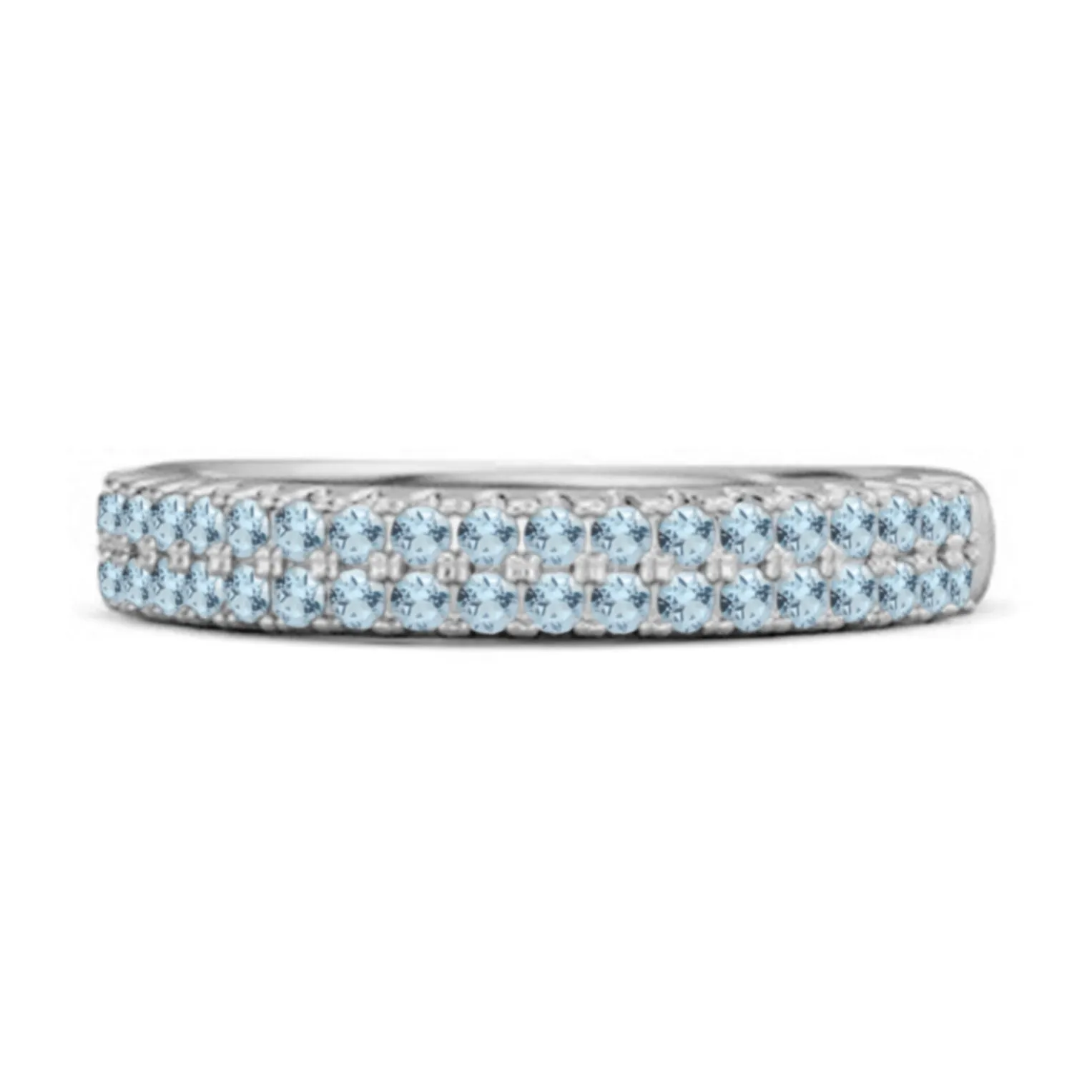 Half Eternity Band Blue Topaz Dual Line Ring 925 Sterling Silver